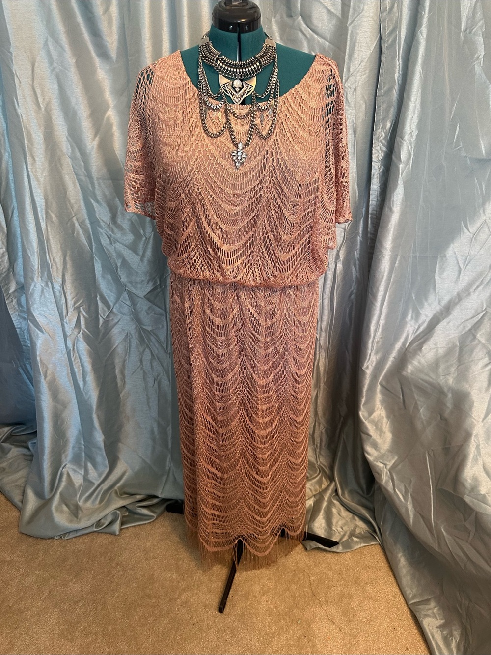 Rose Gold lacy Maxi Dress with Blouson Bodice 18w
